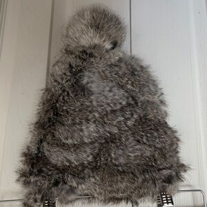 New w/ tags Barney’s New York gray rabbit fur hat with Pom-pom.  One size.